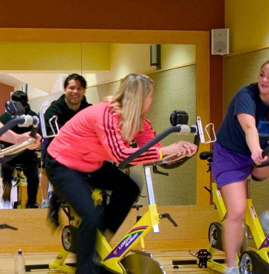 A spin class at a fitness club